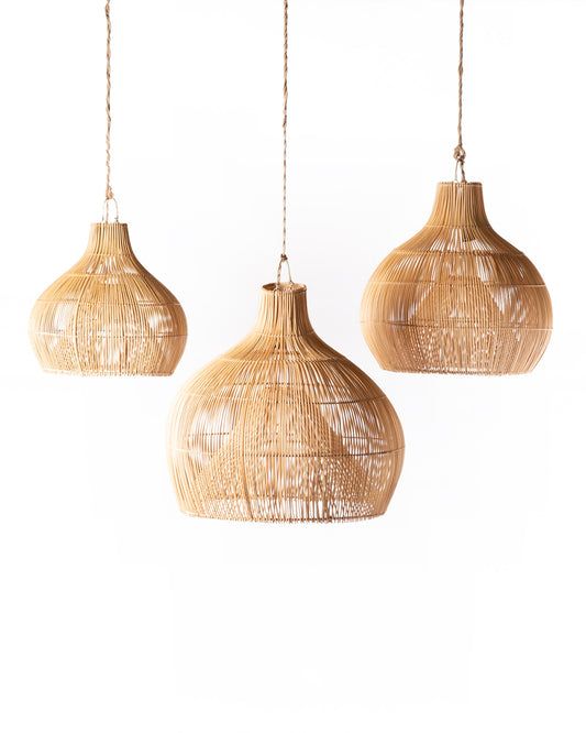 Lámpara colgante de mimbre natural para interior mediterráneo